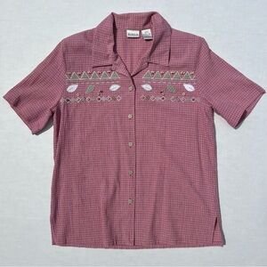 Vintage Koret red checkered beaded button down shirt